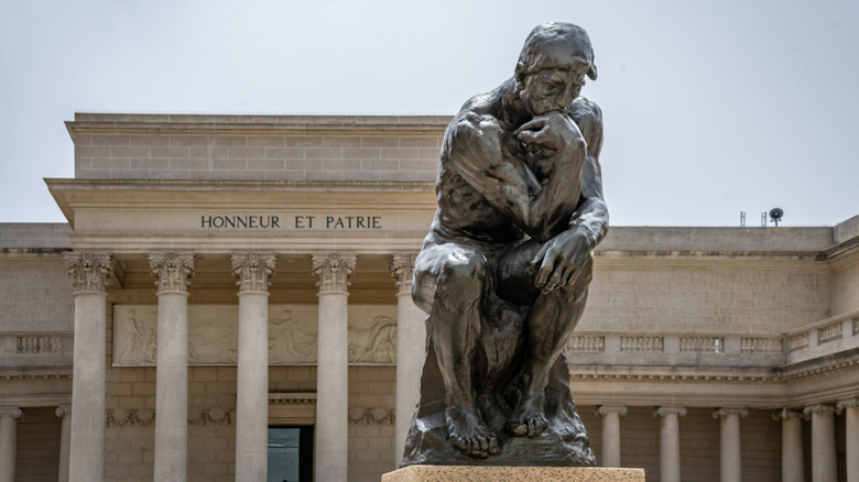 View of Auguste Rodin's "Thinker" in front of the museum