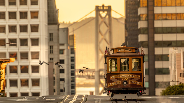 View of a street car in San Francisco's Nob Hill neighborhood