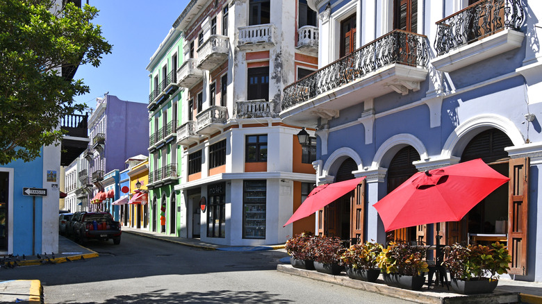 Historic colonial buildings in downtown Old San Juan the capital on the island of Puerto Rico, United States