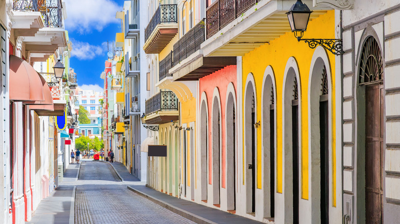 Colorful facades in Old San Juan on a sunny day