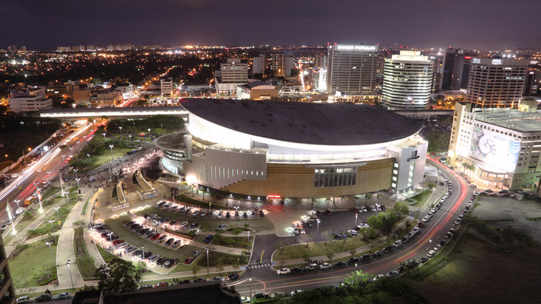 Aerial view of Coliseum of Puerto Rico at night