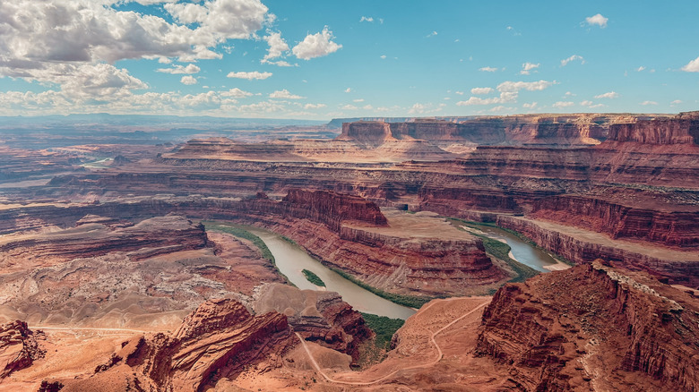 View over Colorado River and red rock formations from Dead Horse Point, Utah.