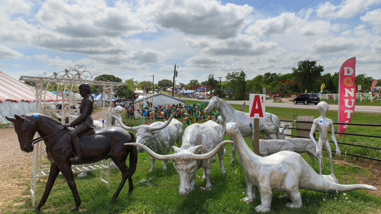 Antiques and collectibles displayed on the road in Warrenton Texas