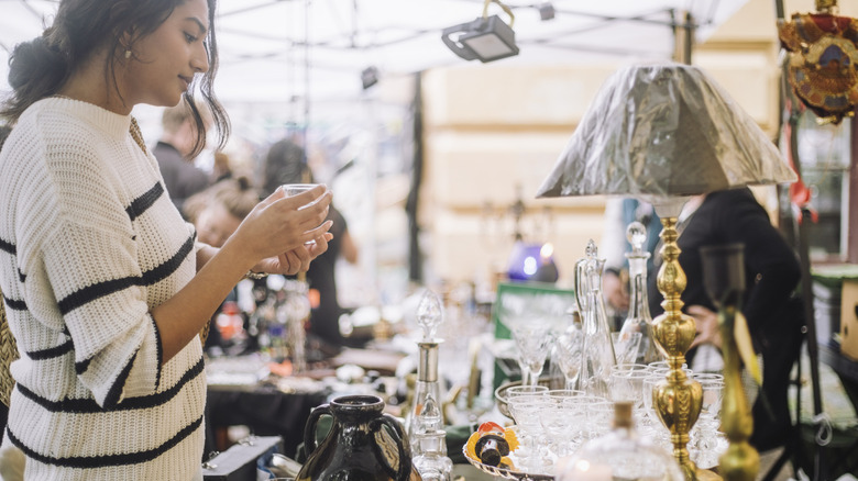 Woman shopping at an antique store