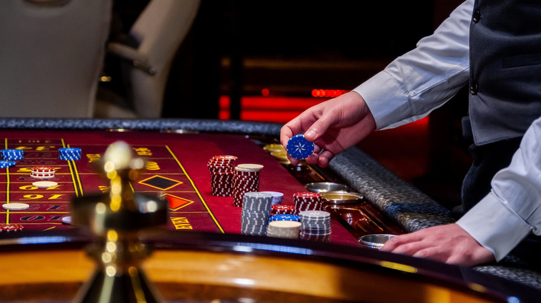 A poker gaming table in a casino
