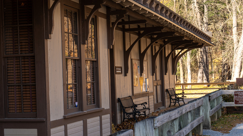 Monkton Train Station front porch with trees in background