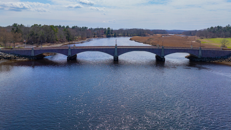 The Berkley-Dighton Bridge spanning the Taunton River between Berkley and Dighton, Massachusetts