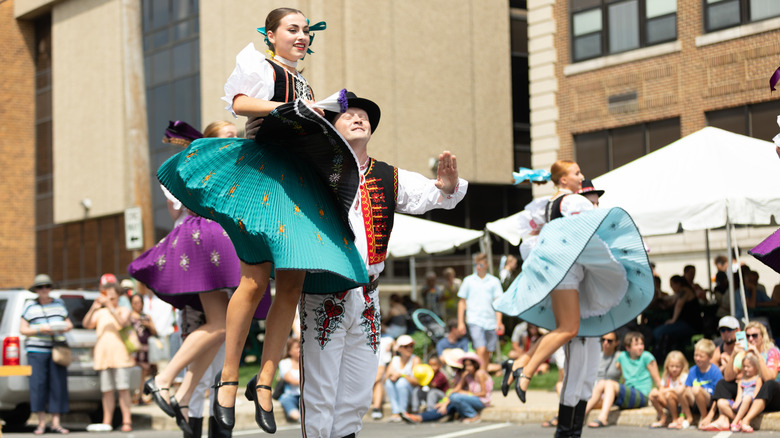Man and woman polka dancing at Pierogi Fest