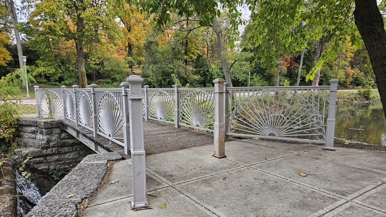 Pretty iron-wrought bridge in Glen Miller Park in Richmond, Indiana