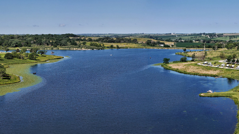 The sprawling Lake Anita ans surrounding Lake Anita State Park in Anita, Iowa