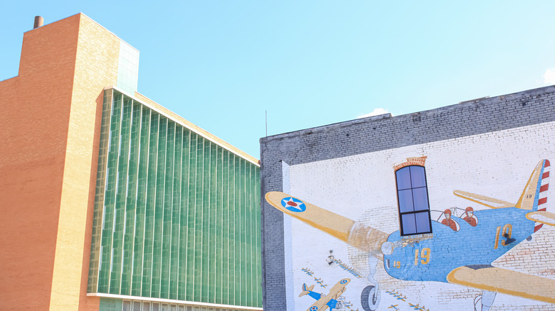 Street art on building facade in Corsicana, Texas
