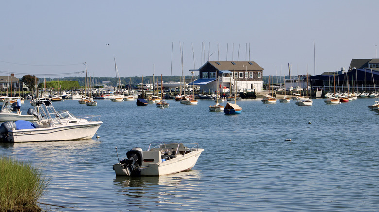 View of boats in the harbor of Shelter Island