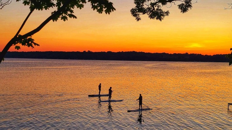Orange sky over Rock Lake in Wisconsin