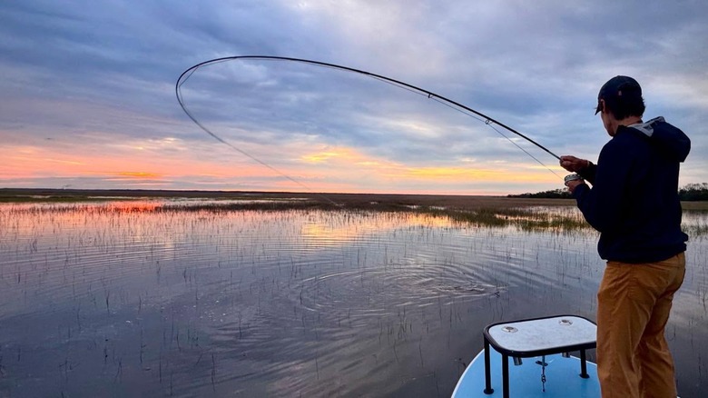 Angler fly fishing on Winyah Bay in South Carolina