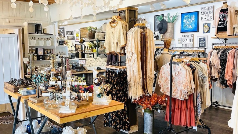 An assortment of clothes and accessories inside Sea Gypsy Boutique
