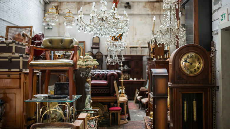 Vintage furniture in a flea market