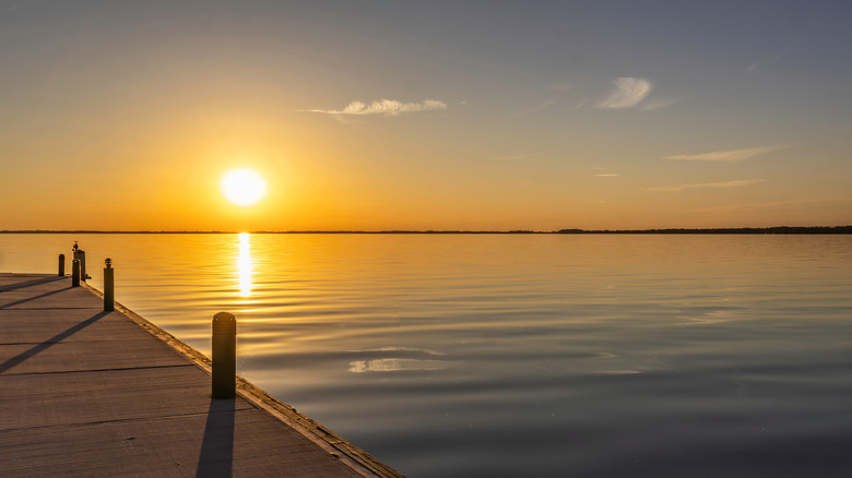 Sun sets over Lake Eustis near Grand Island