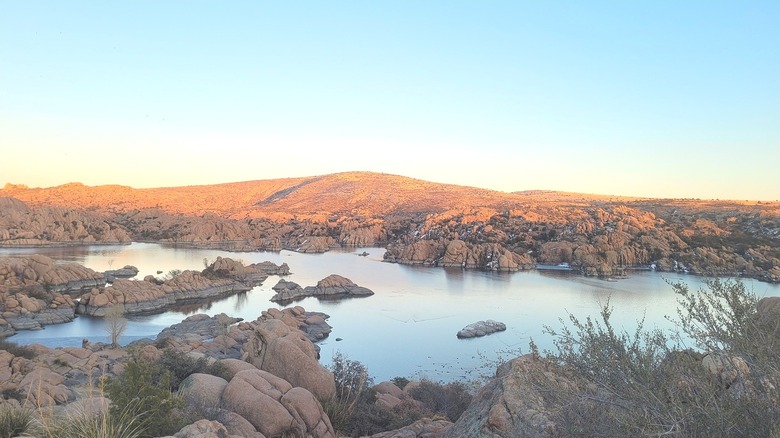 view of boulders and desert at Watson Lake