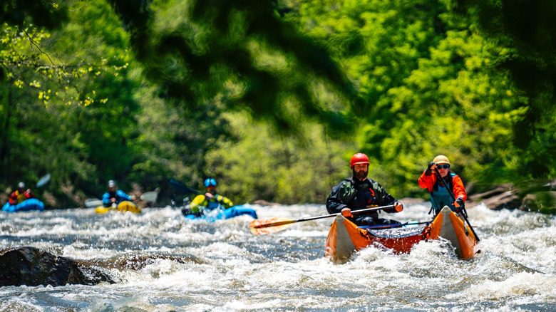 Rafters riding the rapids on Stoneycreek River near Johnstown, Pennsylvania