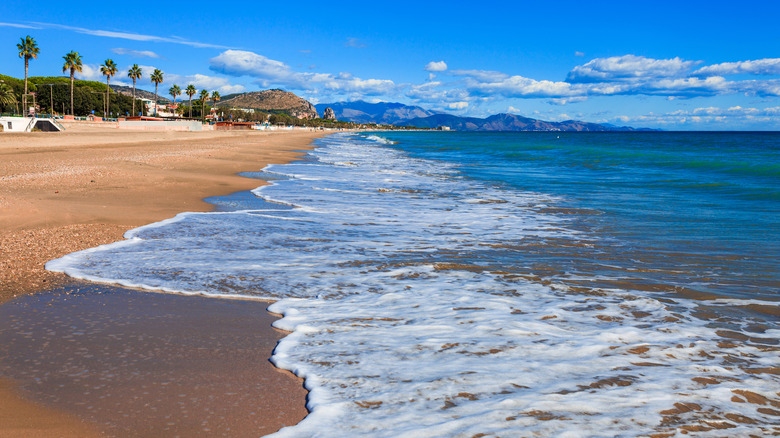 Waves wash against the shore of Terracina's beaches