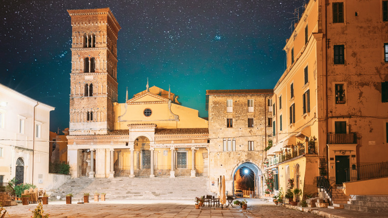 The cathedral of Terracina at night