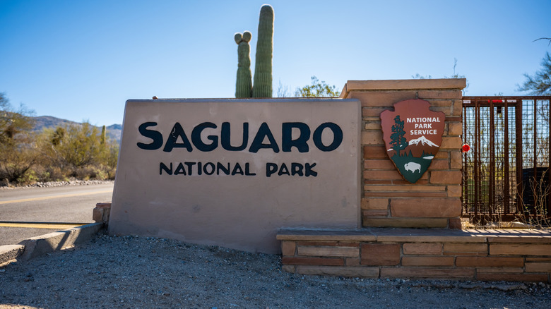 Entrance sign at Saguaro National Park