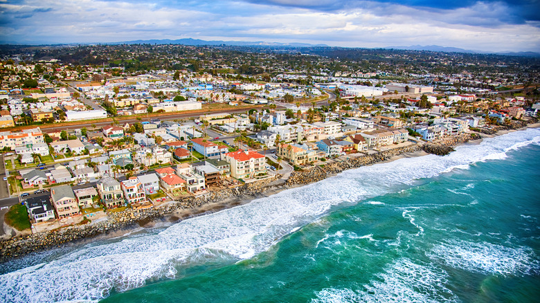Homes lining coast of Oceanside, California