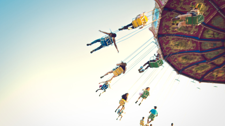 People riding swing ride at Alameda County Fair
