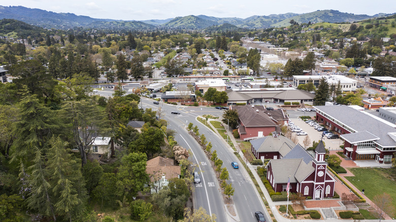 aerial shot of the Novato downtown and historic area