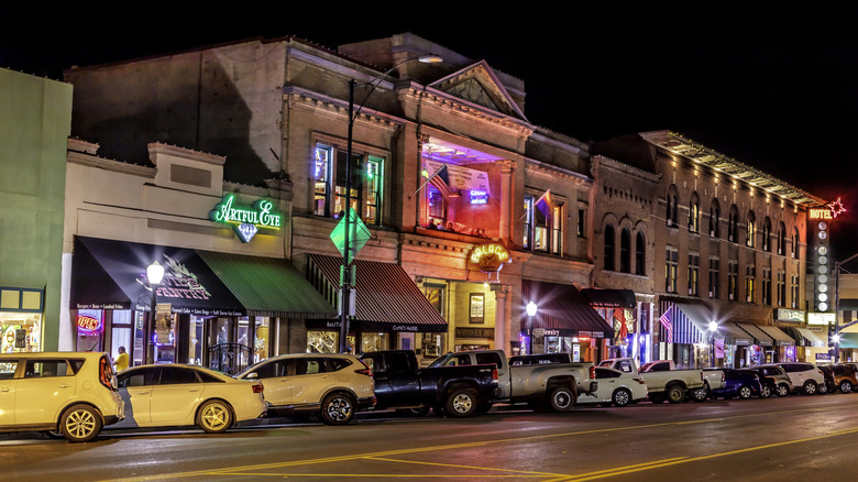 Palace restaurant exterior at night in Prescott, Arizona