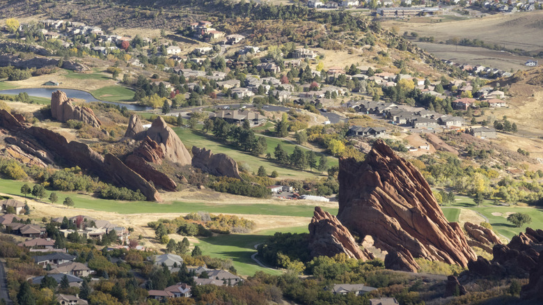 Aerial view of homes in Roxborough Park
