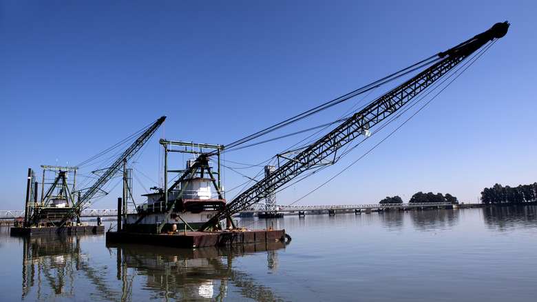 Dredgers in the Sacramento River in Rio Vista, California
