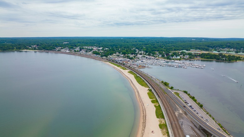 An aerial view of the Niantic Boardwalk in East Lyme
