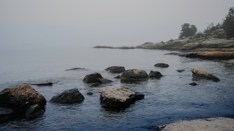 Rocky Neck Beach State Park on a cloudy day