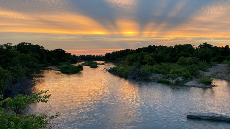 Sunset over the water in Cheney State Park, Kansas