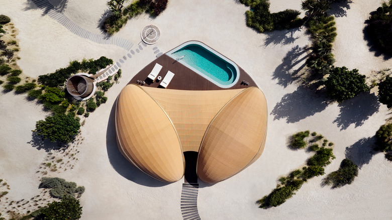 Aerial view of Nujuma's beach villa