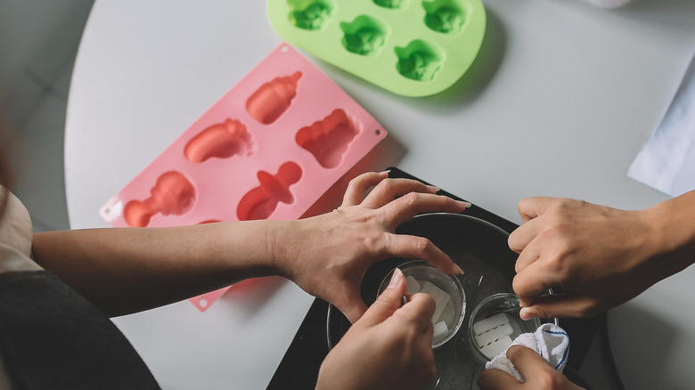 making tiny soaps in silicone molds