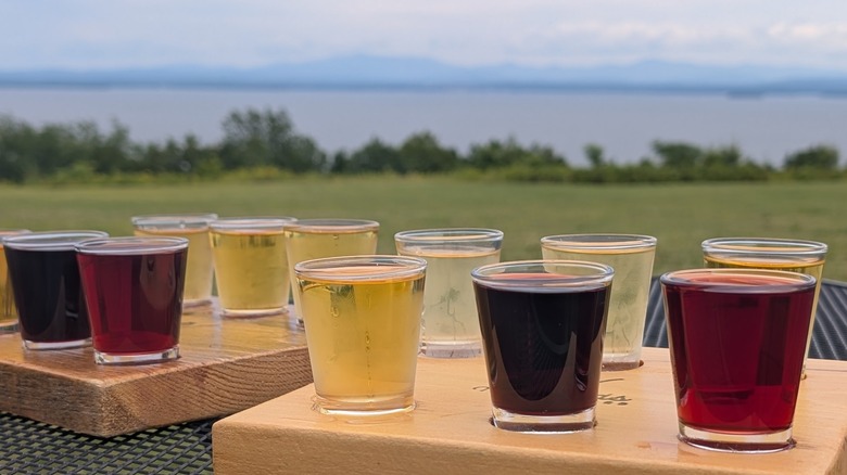 A wine flight with views at the Highlands Vineyard in upstate New York's Champlain Valley