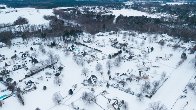 Snow covered neighborhood in Winterville North Carolina