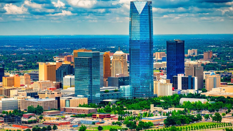 An aerial view of Oklahoma City on a sunny day