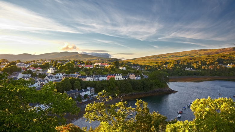 Aerial view of Portree and environs on the Isle of Skye, Scotland
