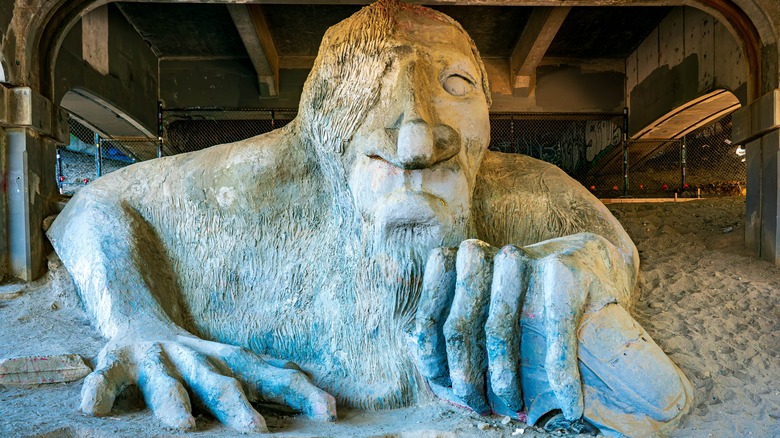 Fremont Troll statue under bridge
