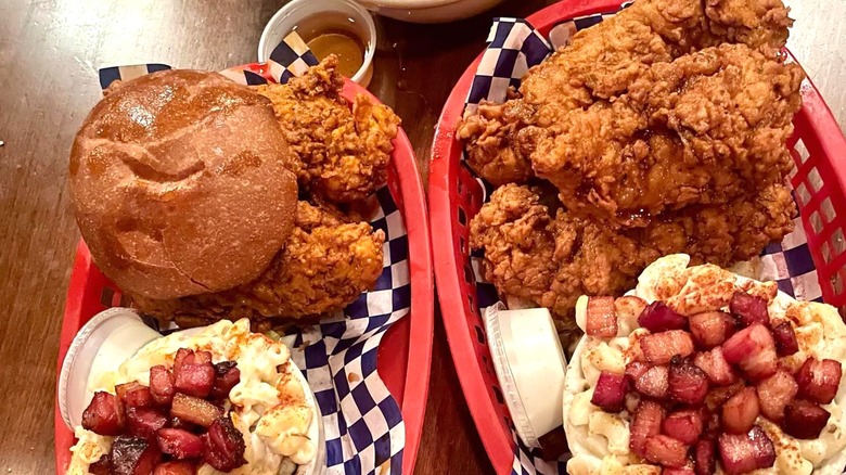 Two fried chicken dishes at Sisters and Brothers