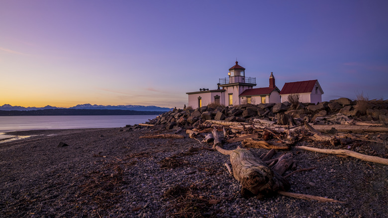A stunning view of West Point Lighthouse at sunset