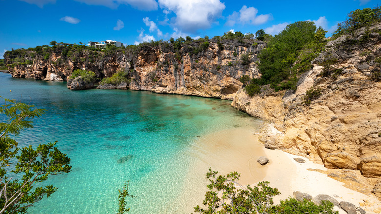 An aerial view of Little Bay Beach in Anguilla