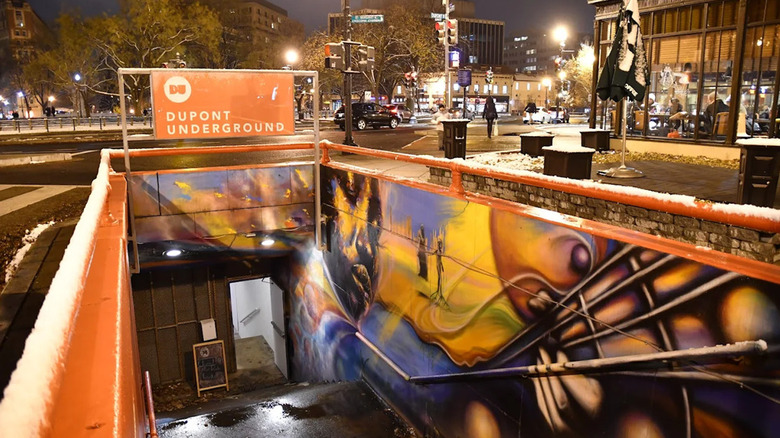 The Dupont Circle entrance to Dupont Underground, a former metro station turned art space in Washington, D.C.
