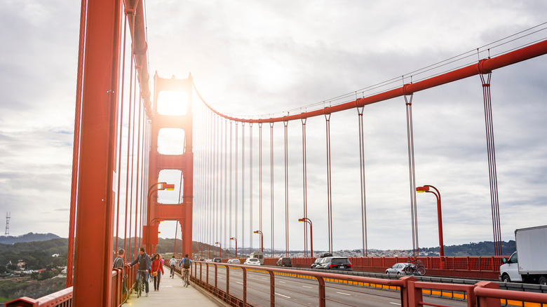 People walking on the Golden Gate Bridge