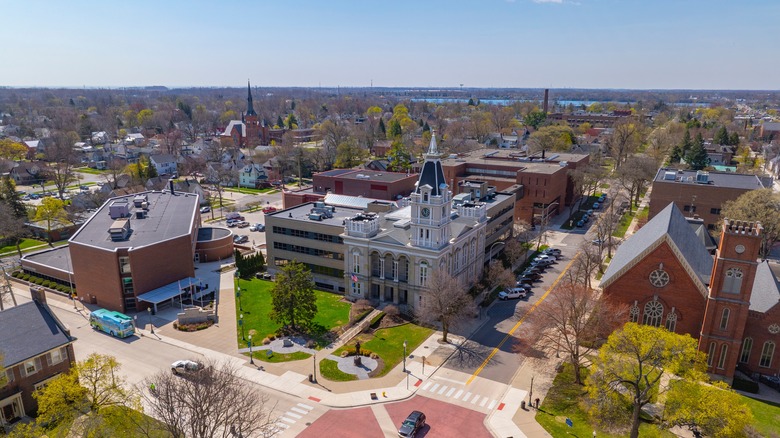 Monroe City hall and downtown Monroe as seen above