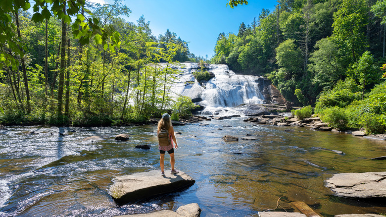 A woman at the High Falls in DuPont State Recreational Forest