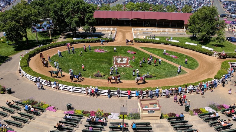 View of the paddock at Canterbury Park in Shakopee, Minnesota